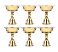 6 Pièces Support de Lampe à Ghee en Laiton Doré, Coupe à Bougie | Design Simple et Élégant, Métal Résistant à Chaleur, pour Ambiance Yoga, Puja et Rituels