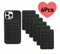 6 pièces Support de téléphone en silicone noir unicolore minimaliste avec ventouse puissante, support mains libres, outil pratique pour la diffusion en direct, l'autoportrait dans la salle de bain et 