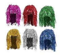 6 Pièces Tinsel Wig CHUNLINLAODA-Métallique Brillant Perruque Coloré Guirlande Perruque Perruques Costume Tinsel perruques en aluminium Perruques pour Noël et Soirée Célibataire Cosplay (rouge)