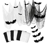6 Pièces Tissu Halloween, Drap Noir Halloween, Drap Blanc Halloween, Kit Decoration Halloween con Tissus Halloween, Halloween Decoration Chauve Souris, Créez Facilement un Effet D'Halloween Effrayant