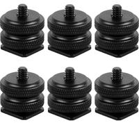 6 Pieces Triple Hot Shoe Mount, 1/4"" Camera Shoe Adapter, Screw Mount Adapter for Cameras, Reflex, Digital and Photographic Equipment (Black)