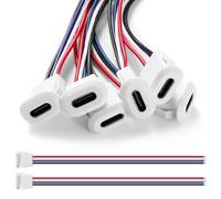 6 Pièces USB-C Femelle 4 Fils Connecteur de Prise 3A, Connecteur USB-C Femelle 4 Fils avec Boucle à Rainure à Pression, USB Type-C Souder Connecteur avec 150mm 24 AWG, Blanc