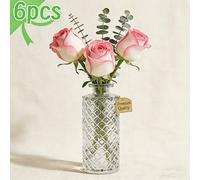 6 pièces Vases en verre avec décoration pailletée, 5,2 pouces de hauteur, petits vases décoratifs pour centre de table, bouteilles de vin vintage pour table à manger, mariage, fête, maison, Halloween 