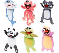 6 pièces Wacky Bookmarks Animal Bookmarks 3D Squashed Bookmarks for Kids Students Teachers, drôle Bookmark for Reading