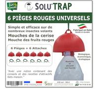 6 Pièges Rouges Universels pour Mouches des Fruits et Mouches de la Cerise - Pièges Réutilisables à Suspendre - Compatible Bouteille Plastique - SOLU'TRAP