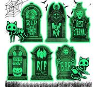 6 Pierres Pierre Tombale Halloween Fluorescence, 2 Pierres Chat Fluorescent, pour Pelouse de Lardin, Événements d'halloween, Carnavals, Labyrinthes, d'extérieur pour Halloween