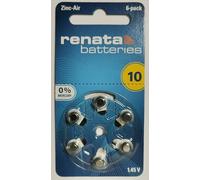 6 piles bouton ZA10 zinc-air 1,4V 100 mAh Renata