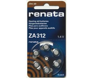 6 piles bouton ZA312 zinc-air 1,4V 180 mAh Renata