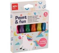 6 pinceaux avec peinture pailletée - Gouache - Pour enfant - Apli Kids