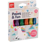 6 pinceaux avec peinture pailletée - Gouache - Pour enfant - Apli Kids
