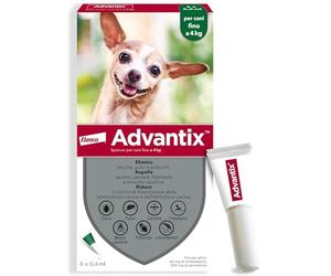 6 pipettes de 4 ml d’Advantix® Spot-on, antiparasitaire pour chiens de 25 kg à 40 kg. Élimine tiques, puces, poux et larves de puces dans la maison. Protège contre les moustiques, les phlébotomes et