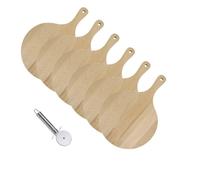 6 Planches à pizza et tarte flambée en bois 30 cm et Roulette à pizza en inox Fackelmann