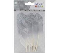 6 plumes argentées à paillettes Argenté G