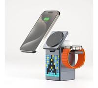6 Po en 1 Station de Charge sans Fil Magnétique Pliable, Quai de Charge Rapide de 15 W pour Téléphone, écouteurs et Montre, Support de Chargeur sans Fil Convivial avec Horloge LED