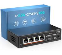 6 Port 2.5G Switch Ethernet Umanaged, 4 x 2.5G Base-T Ports, 2 x 10G SFP, Métal, sans Ventilateur, Commutateur Réseau 10/100/1000M/2.5Gbe pour AP sans Fil, NAS, PC, Montage Mural