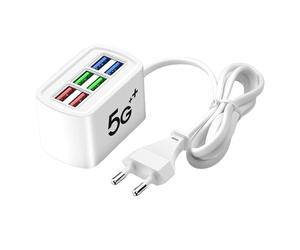 6 Port Chargeur USB,12W Allocation Intelligente Prise USB Multiple Chargeur,pour Maison Bureau Voyage,Adaptateur pour iPhone 16 15 14 13 12 8 XR S24 Ultra S23 S22 S21 iPad Téléphones