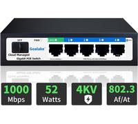 6 Port Gigabit PoE+ Switch,Cloud Managed Gigabit Ethernet Switch,4 Poe Port @52W,1*1.25G SFP Port,APP Smart Managed,Cloud Detection,Vlan,AI 250m,802.3af/at,Overload Protection w/ Port