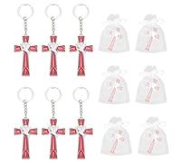 6 Porte-Clés Croix Colombe Rouge du Saint-Esprit, Porte-Clés Croix et Colombe avec Sacs en Gaze Cadeaux du Saint-Esprit pour les Invités Cadeaux de Confirmation pour la Première Communion
