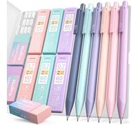 6 Porte-Mines Pastel 0,5, 0,7, 0,9 Mm Avec Étui, Criterium Dessin Avec 12 Tubes De Recharges De Mines, 3 Gommes, Pour Effacer L'écriture, Le Dessin, Les Croquis, Couleurs Bleu, Rose Et Violet
