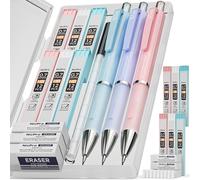 6 Porte-Mines Pastel 0,5 Et 0,7 Mm Avec Étui, Criterium Dessin Avec 12 Tubes De Recharges De Mines, 3 Gommes, Pour Effacer L'écriture, Le Dessin, Les Croquis, Couleurs Bleu, Rose Et Violet