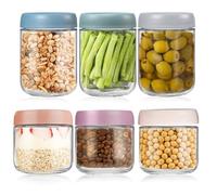 6 Pots Avoine Nuit 300/480ml avec Couvercle, Jars Prep Meal pour Préparation Repas Stockage Marinage, Bocaux Verre Hermétique pour Pudding, Yaourt,Céréales, Salade,Confitures,Overnight Oats Conserver