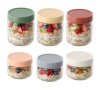 6 Pots Overnight Oats Jar 300ml+500ml, Boîte Avoine de Nuit, Pot Yaourt en Verre avec Couvercles à Vis, Mason jar, Bocaux de Conservation en Verre, Bocal Hermétique pour Salade,Pudding,Confiture