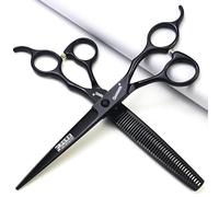 6 pouces / 7 pouces Ensemble tondeuse à cheveux, coupe de cheveux, ciseaux minces sharonds 440c noir (7 pouces 2 pièces)