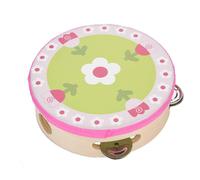 6 pouces Cartoon Tambourin à main en bois, hochet avec une rangée de 4 paires de clochettes pour les enfants de jouets cadeau