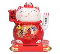 6 Pouces Lucky Fortune Cat, Ornement de Chat Porte-Bonheur en Céramique, Bras Agitant, Joyeux Chat Accueillant, Bonne Chance Chinois Feng Shui Décoration pour Le Bureau de Voiture de Chambre(Rouge)