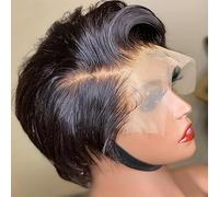 6 pouces perruque courte bouclée Pixie, perruque de cheveux humains perruque de dentelle 13x4x1, avec perruque coupe Pixie Bangs, for les femmes utilisation quotidienne de cosplay de fête.(Black)