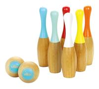 6 Quilles de Bowling Bicolores Jeu de Plein Air pour Enfant Dès 3 Ans | Boules et quilles en bois | coloris vifs et contrastés | développe précision et coordination | idée cadeau ludique et malin