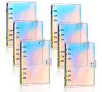 6 Reliures de Cahier Transparentes Arc-en-Ciel Classeur de Agenda à 6 Anneaux Couverture de Reliure en PVC Souple Transparente A6 Agenda Personnel à Feuille Mobile avec Fermeture à Bouton-Pression