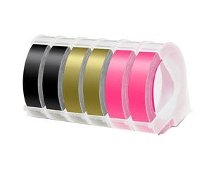 6 Rouleau Ruban Adhésif De Remplacement Pour Dymo Plastique 3d Gaufrage Étiquette Bande 9mm Étiquette Autocollante (Noir/Or/Rose)
