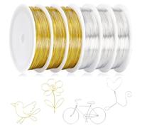6 Rouleaux 0,3 mm x 50 m Fil pour Bracelet Perle, Or et Argent | Fil de fer Souple pour Loisirs Créatifs, Fabrication de Bijoux, Art Floral et DIY