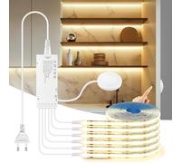 6 rouleaux COB LED 12V 3m,Bande COB LED Strip coupable à la longueur souhaitée avec interrupteur tactile et variateur manuel,adaptée aux armoires de cuisine,présentoirs,étagères(Blanc chaud,3M)