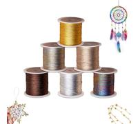 6 Rouleaux de Cordon Métallique, Scoubidou Fil Paillettes Fil Doré Crochet Metallic Cord Gold Twine, pour Bricolage, Bracelet, Bijoux, Décoration de Noël, Emballage de Cadeaux, 0,4 mm x 50 M/Rouleau