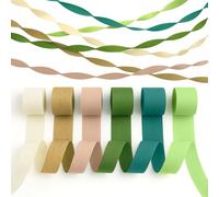 6 Rouleaux de Papier Crépon Coloré, Bande Décorative en Papier Crépon (Vert/Doré/Kaki) pour Décoration de Fête D'anniversaire, Mariage, Fête prénatale, Bachelorette, 4,5 cm x 25 m