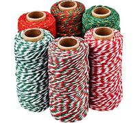 6 Rouleaux Ficelle Cordon d'emballage Cadeau de Noël Boulangerie Ficelle Corde de Coton pour Emballage Arts Artisanat Fournitures de Décoration de Jardin, 6 Couleurs