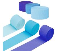 6 Rouleaux Papier Crépon Décoratif, Rouleaux de Papier Crepon de Bleu, Bleu clair, Violet, Banderoles en Papier Crépon pour Décorations Ffête, D'anniversaire, de Mariage, 4,5 cm x 25 m