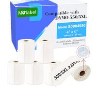 6 Rouleaux S0904980 RFID Étiquettes d'expédition 104 x 159 mm pour Dymo