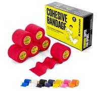 6 Rouleaux SPORTTAPE Bande cohésive rouge 5 cm x 4,5 m | Bandage auto-adhésif élastique football pour chaussettes et protège-tibias | Compression légère, maintien sportif & vétérinaire professionnel