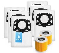 6 Sacs d'aspirateur KFI 357 (2.863-314.0) + 2 Filtres HEPA KFI 3310 (6.414-552.0) Kit d'Accessoires pour Aspirateurs Kärcher WD2 Plus/WD3/WD3P/KWD1/KWD2/KWD3, MV3/SE4001/SE4002/WD3.200-WD3.800M