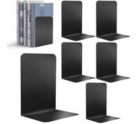 6 serre-livres métal noir 17x13,5x10,2cm avec tapis antidérapant