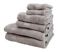 6 serviettes de bain: 2 serviettes de courtoisie 30x50; 2 serviettes de lavabo 50x90; 2 serviettes de douche 70x140cm 450 gr / m2 100% taupe de coton