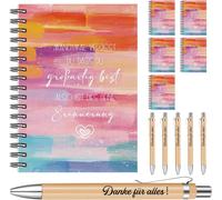 6 Sets Cadeaux De Remerciement Pour Collègues Équipe Employés 6 A6 Cahiers À Spirale D'inspiration 6 Stylos À Bille En Bois Rétractable Avec Gravure Danke Für Alles Pour Bureau(Manchmal)