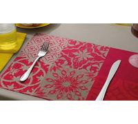 6 Sets de Table Jacquard enduits Anti-Tache Coustellet Rouge 35 x 50 cm, à Offrir pour Noël et la Saint Valentin