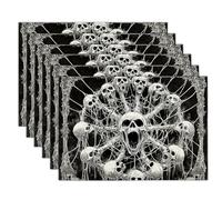 6 Sets Table Halloween 30X45Cm,Noir Et Blanc Squelette Hurlant Table Lavable,l'art Baroque Chemin De Table Lin pour Cuisine Décoration De Fête
