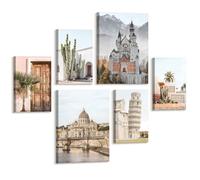 6 Sets Tableau Decoration Murale Nouveau Château Pierre du Cygne Affiche En Cadre, Tour Penchée Pise Impression Sur Toile Basilique Saint-Pierre Tableau Peinture Déco Mural pour Chambre Salon Cuisine