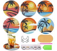 6 sous Diamond Painting Adulte Verres DiamantéS avec Support Dessous De Verre De Plage Faits Main (Convient Aux DéButants Aux Adultes Et Aux Enfants)