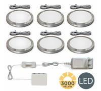 B.K.Licht 6 spots sous meubles, LED, 170Lm/spot, lampe dressing, spot en saillie encastrable cuisine vitrine placard exposition, 3000 Kelvin, ultra-plat 9,5mm, accessoires inclus